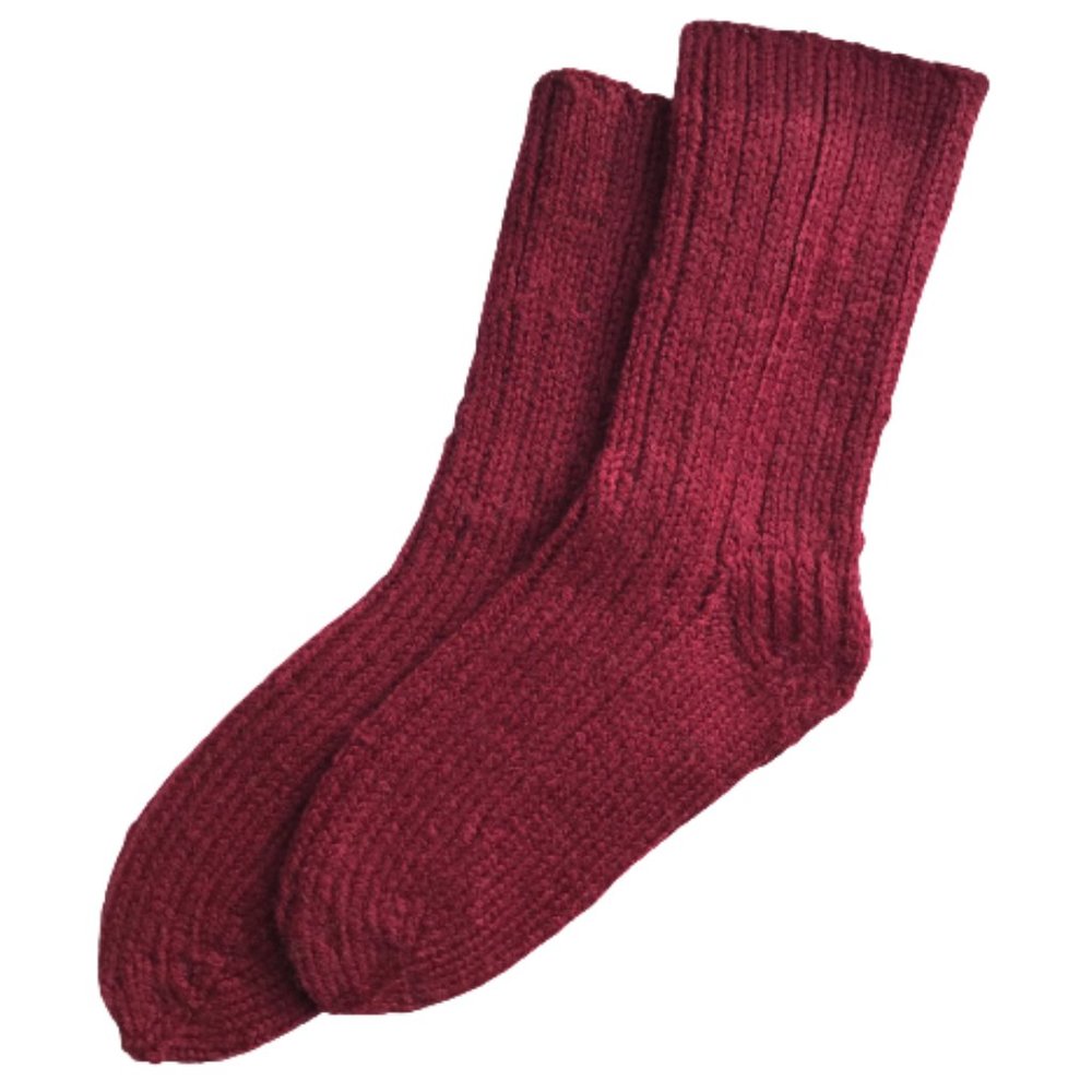 Red Hand Knit Winter Outdoors Socks Ribbed Women